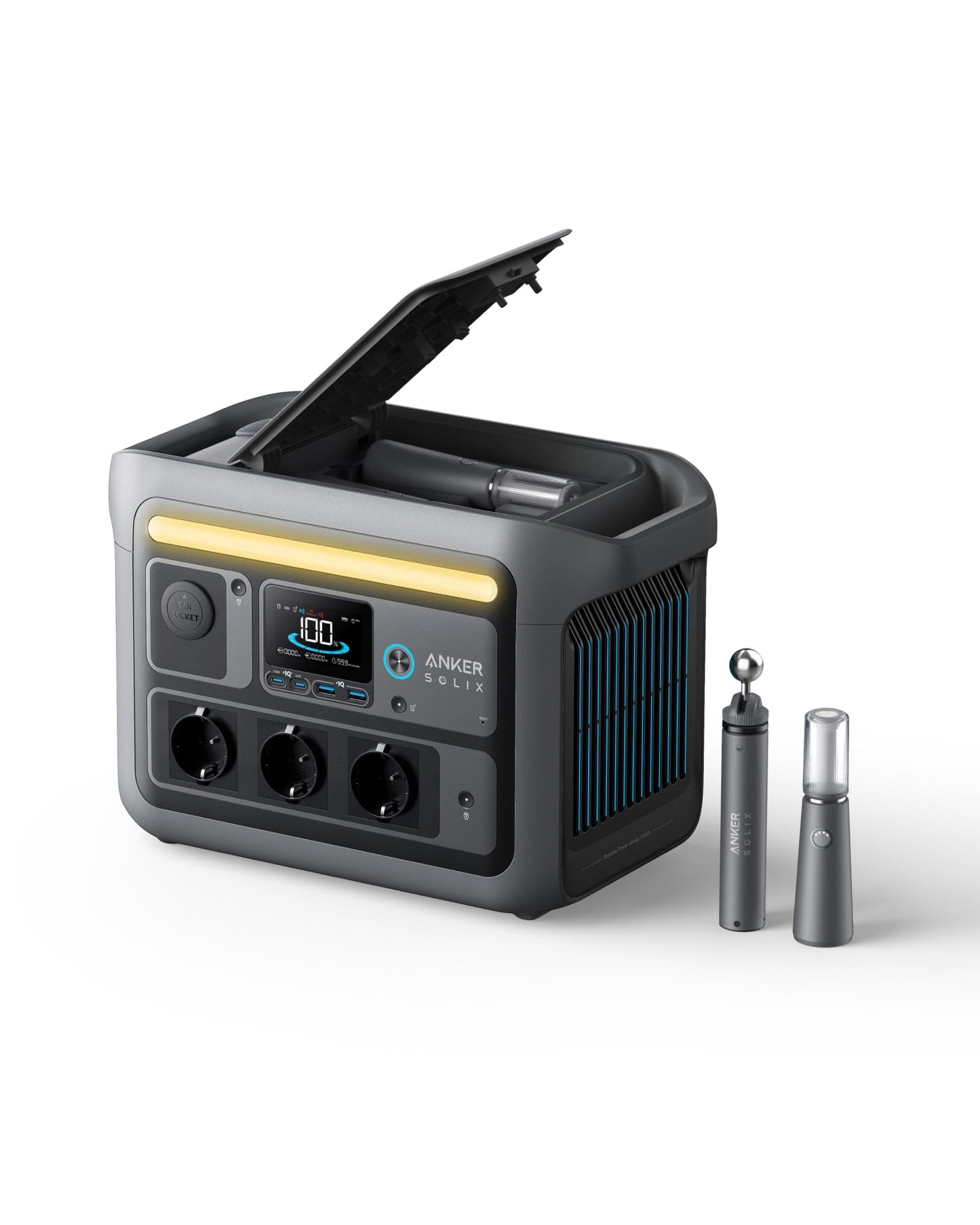 Anker SOLIX C800 Plus Tragbare Powerstation mit 100W Solarpanel, 1200W (1600W Spitzenleistung) Solargenerator für Campingbeleuchtung, 768Wh LiFePO4 Akkus für Camping, Wohmobil, Reisen, Stromausfall