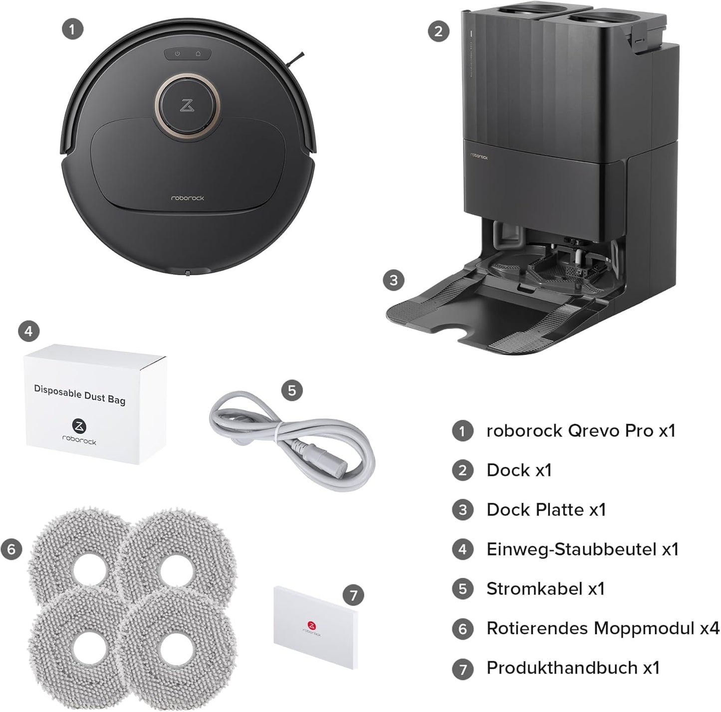 Roborock Qrevo Pro Set, 7000 Pa, FlexiArm™, 60 °C Moppreinigung
