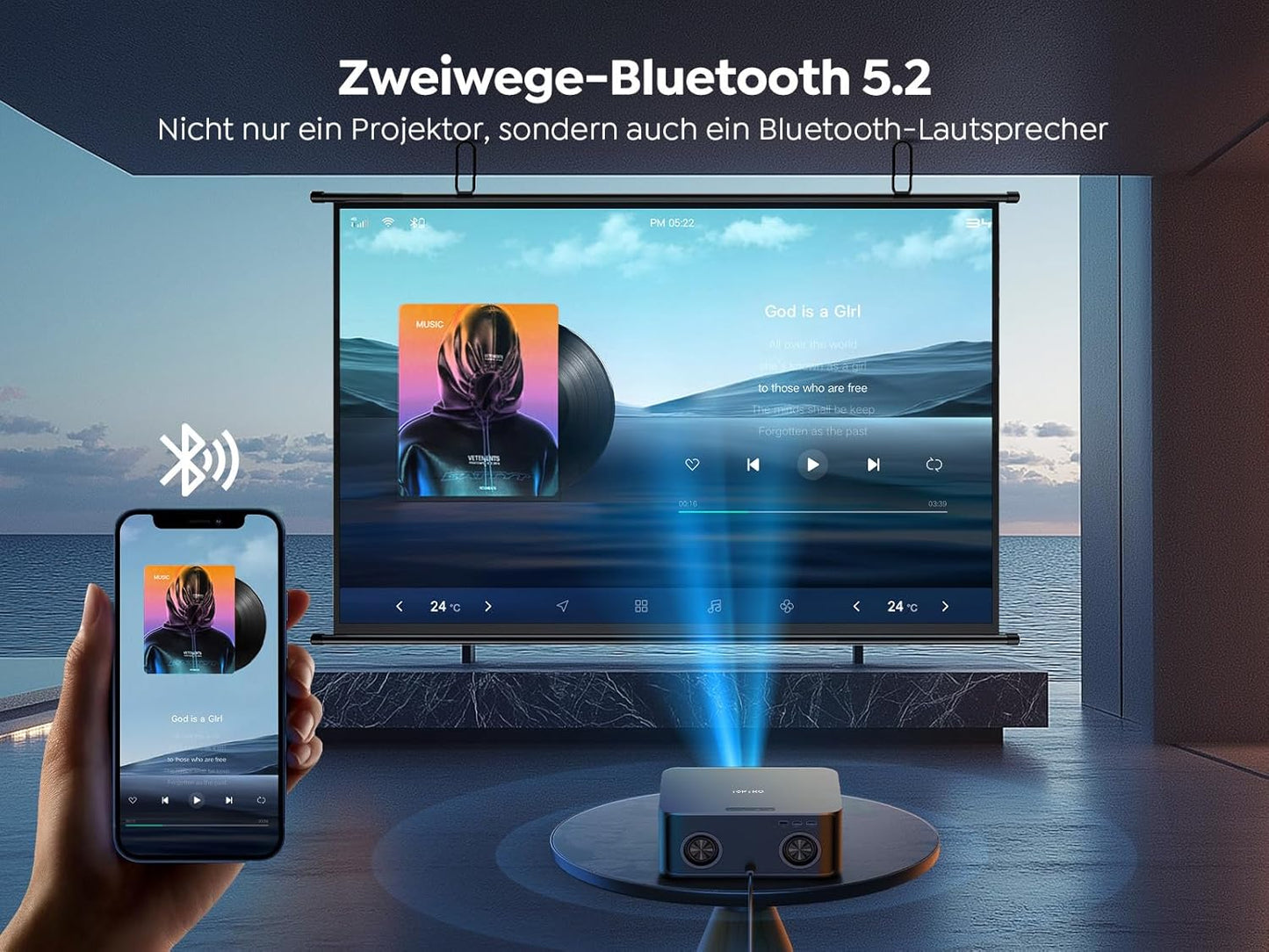 TOPTRO X9 4K Smart Beamer: Netflix, Dolby Audio, 1200 ANSI, KI-Autofokus, WiFi