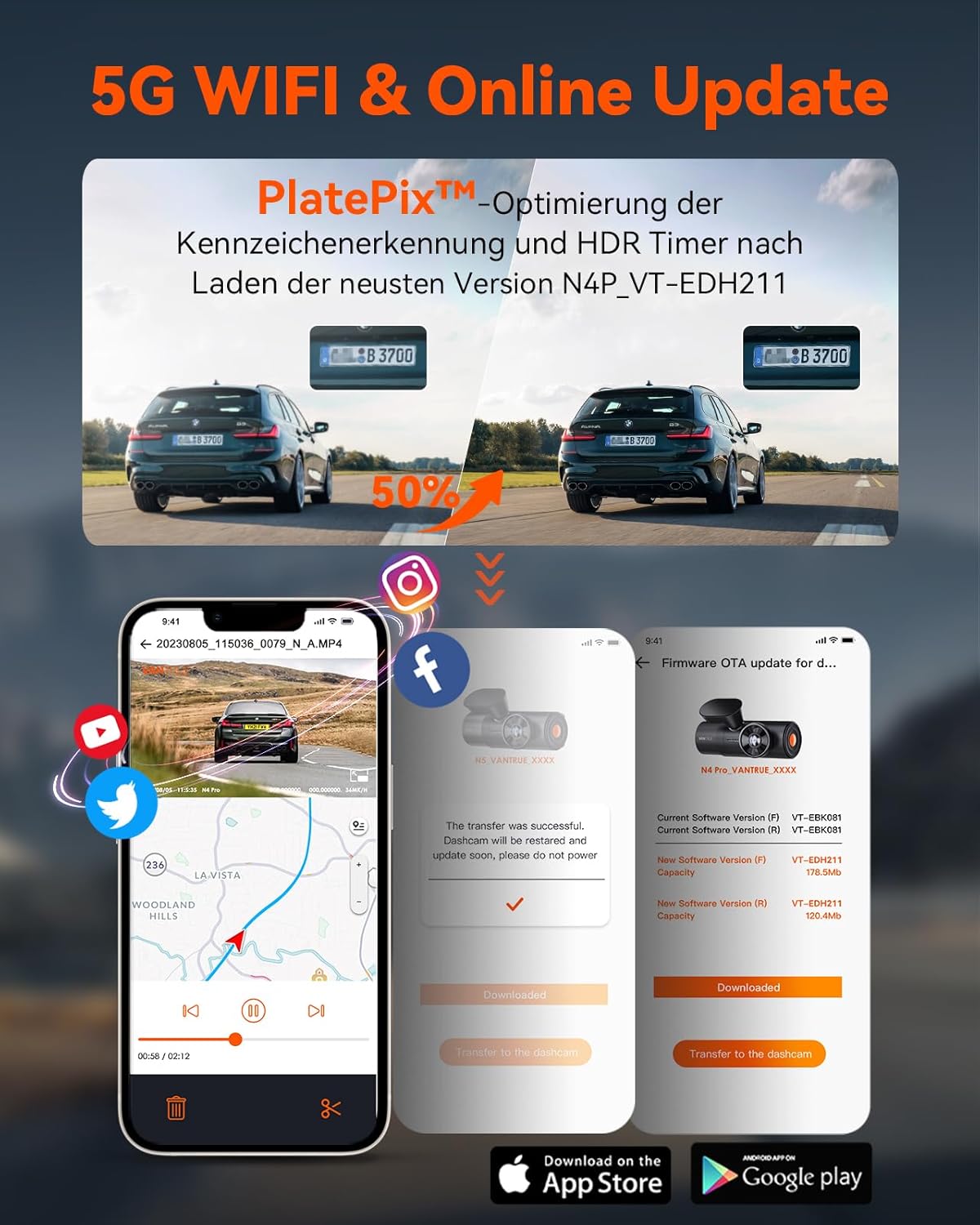VANTRUE N4 Pro 3-Kanal 4K HDR Dashcam – STARVIS 2, WiFi, GPS, Parküberwachung