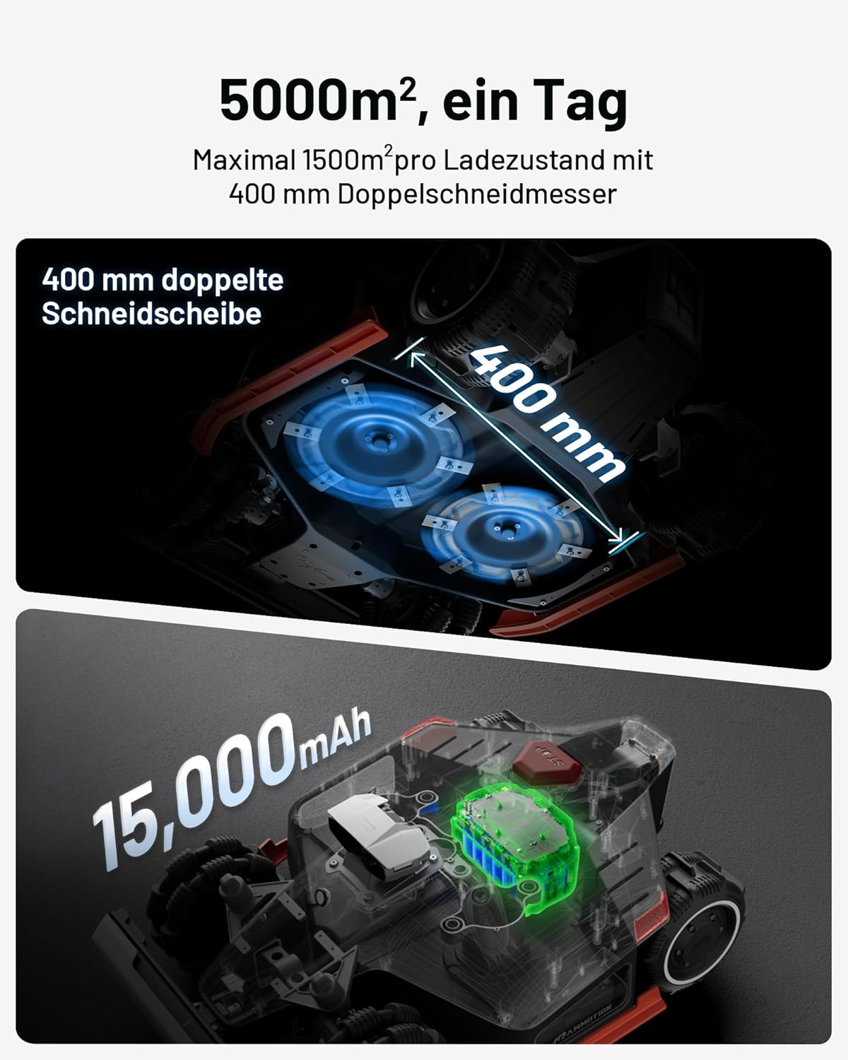 MAMMOTION LUBA 2 AWD 5000X Mähroboter 5000 m², NetRTK+Vision, ohne Kabel, 80 % Steigung
