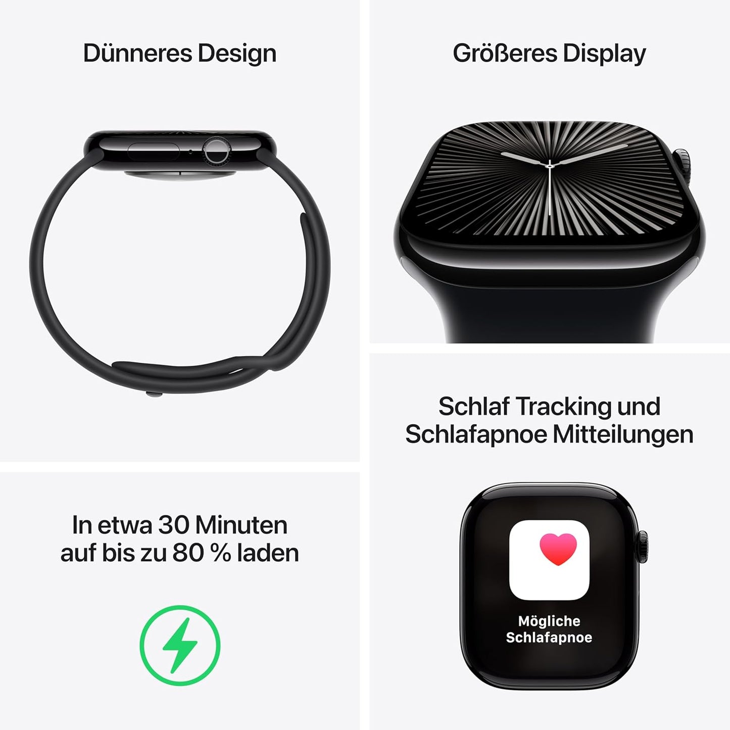 Apple Watch Series 10 GPS Smartwatch 42mm Alugehäuse Diamantschwarz Sportarmband M/L