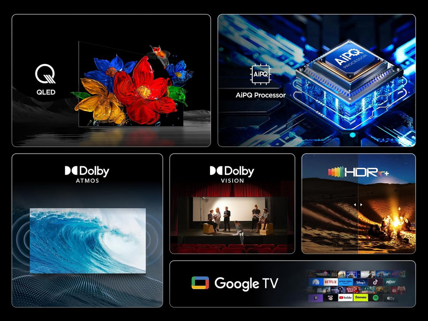 TCL 55 Zoll QLED 4K HDR Smart Google TV: Brillante Bilder, Gaming, Dolby Atmos