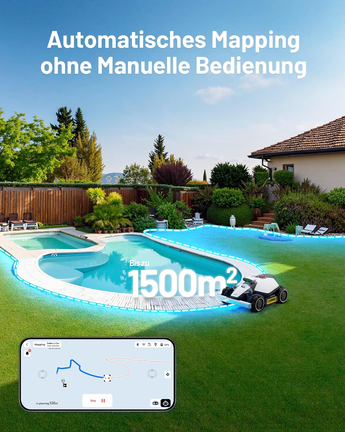 MAMMOTION LUBA mini AWD 1500 Mähroboter 1500 m², NetRTK+Vision, ohne Kabel, 80 % Steigung