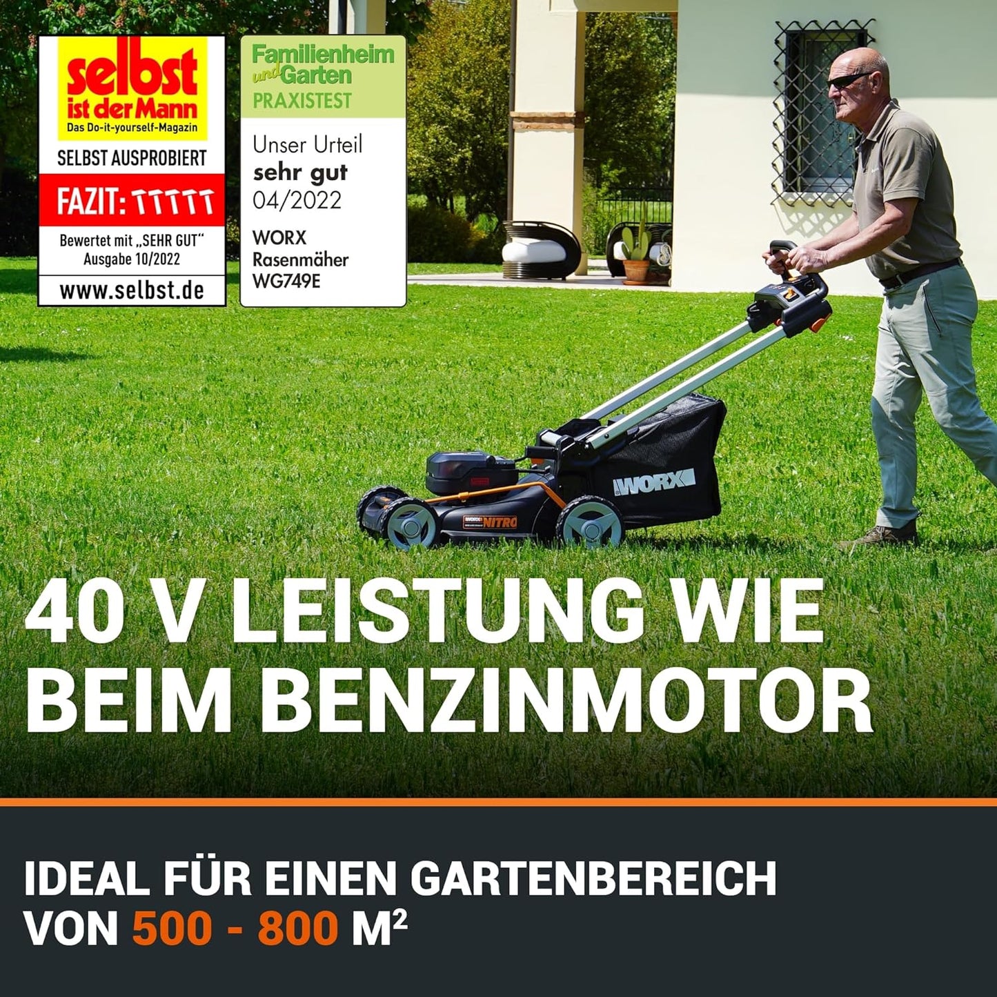 WORX WG749E Akku-Rasenmäher 40V, 46 cm, Radantrieb & Akku-Set