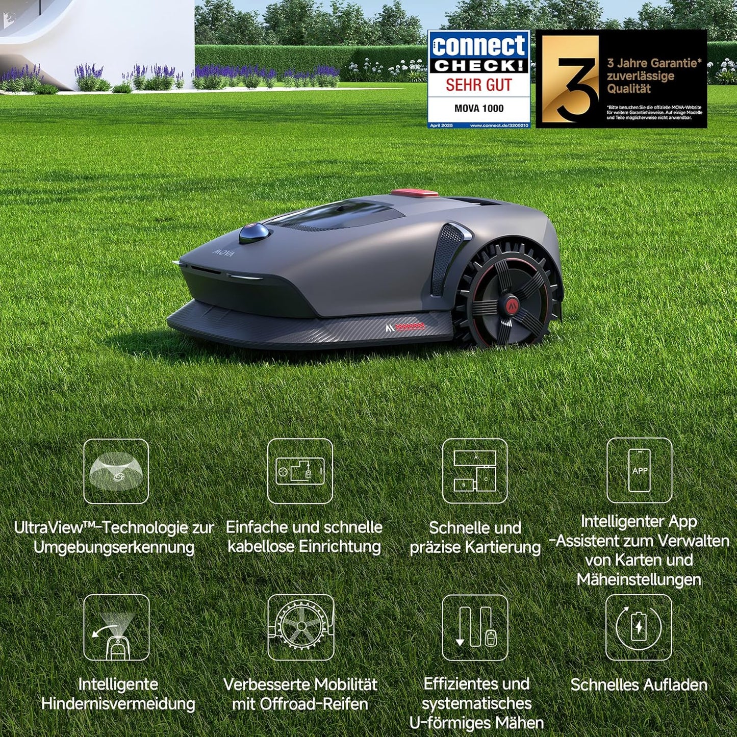 MOVA 1000 Mähroboter 1000 m², 3D-LiDAR & App-Steuerung