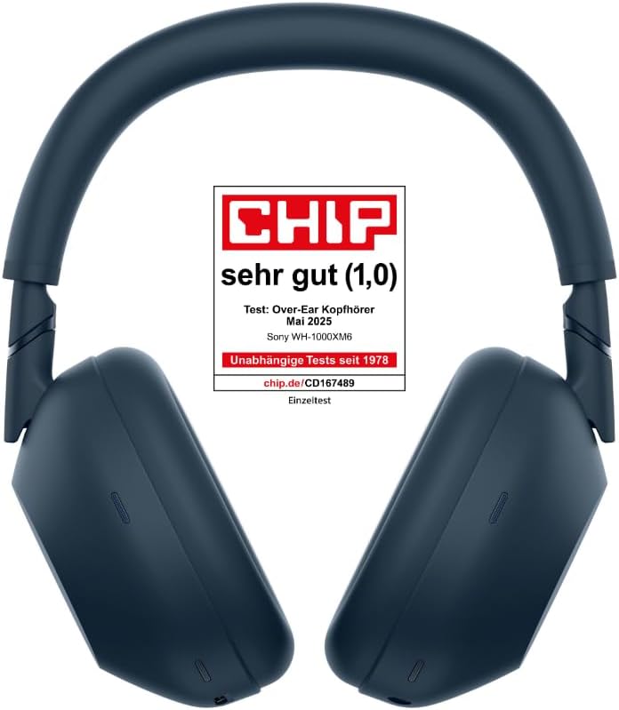 Sony WH-1000XM6 Flagship Noise Cancelling Over-Ear Kopfhörer – Hi-Res Sound, Komfort, faltbar, 30h Akku