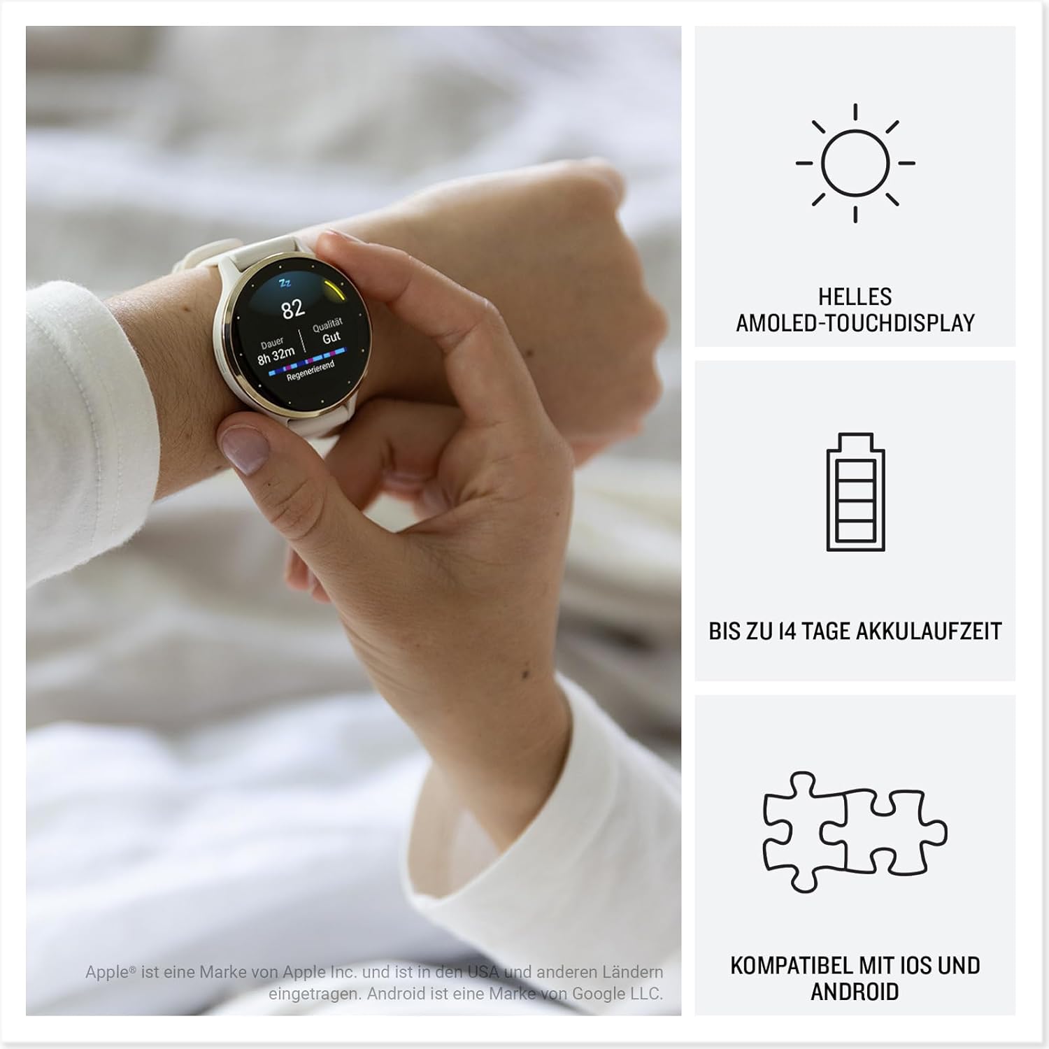 Garmin Venu 3S 41mm GPS Fitness-Smartwatch AMOLED, lange Akkulaufzeit & Bluetooth Telefonie