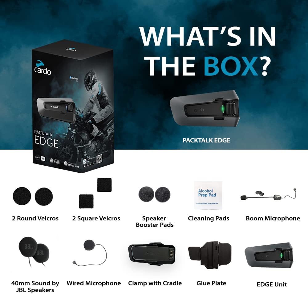 Cardo PACKTALK Edge Motorrad Bluetooth Kommunikationssystem JBL Sound Einzelpackung