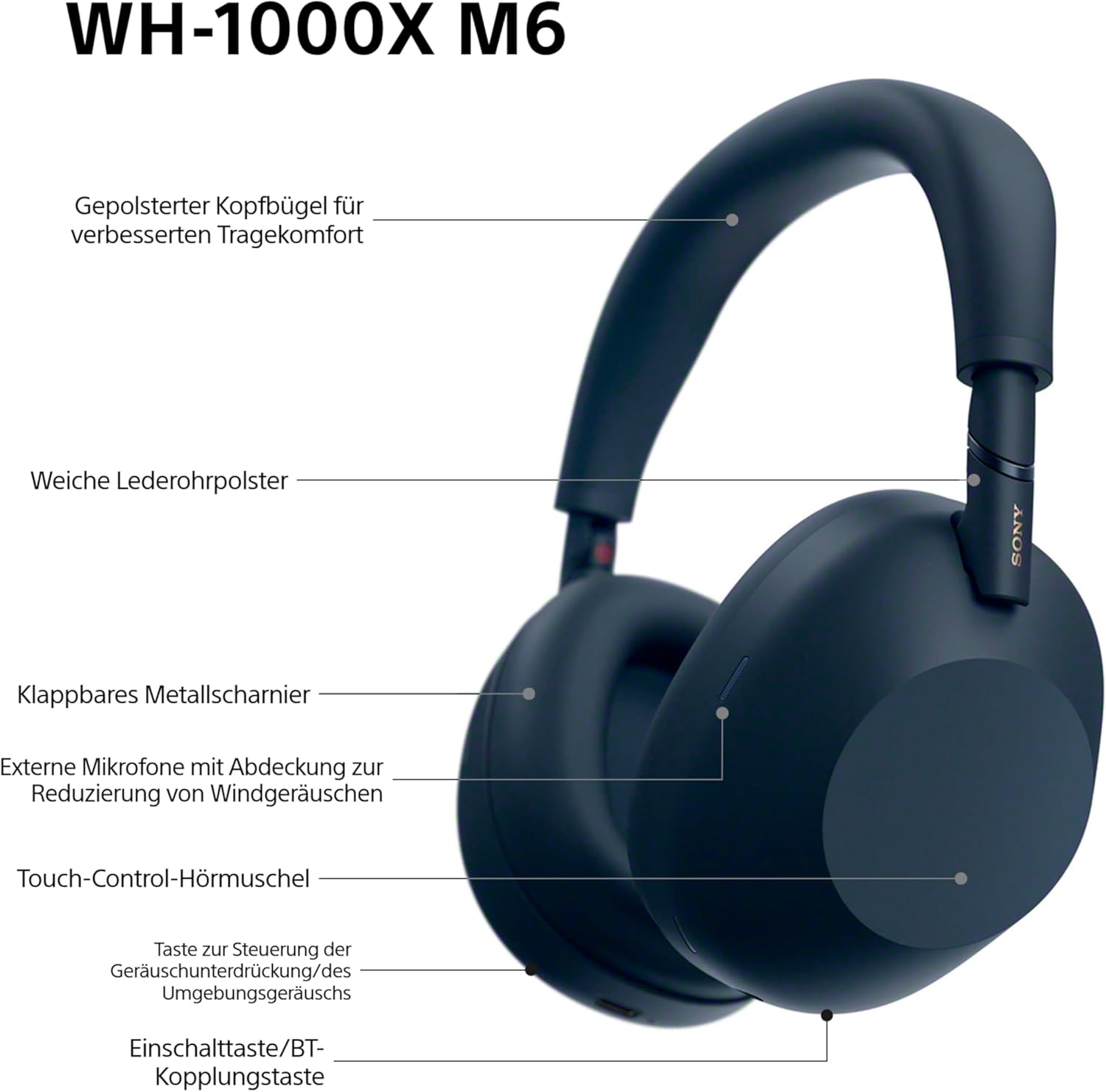 Sony WH-1000XM6 Flagship Noise Cancelling Over-Ear Kopfhörer – Hi-Res Sound, Komfort, faltbar, 30h Akku