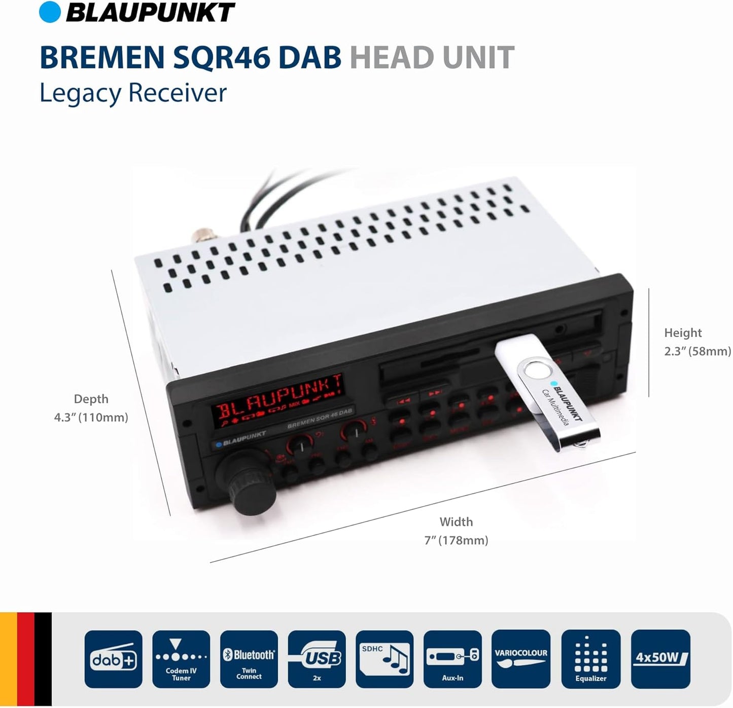 Blaupunkt Bremen SQR 46 DAB Retro Autoradio: Bluetooth, DAB+, USB, Aux-In, 4x50W, Kurze Einbautiefe
