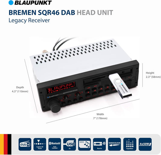 Blaupunkt Bremen SQR 46 DAB Retro Autoradio: Bluetooth, DAB+, USB, Aux-In, 4x50W, Kurze Einbautiefe
