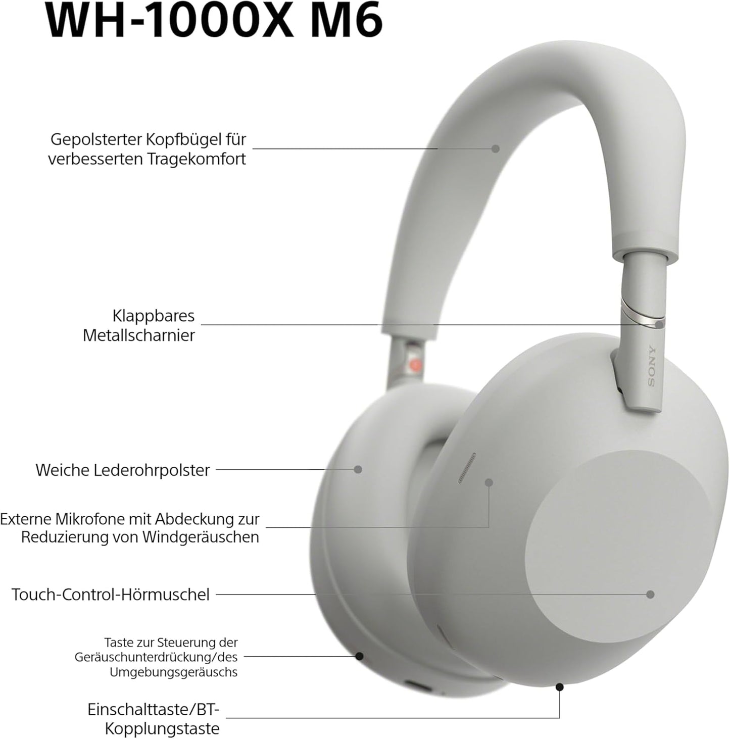 Sony WH-1000XM6 Over-Ear Noise Cancelling Kopfhörer: Hi-Res Sound, Komfort, faltbar, 30h Akku