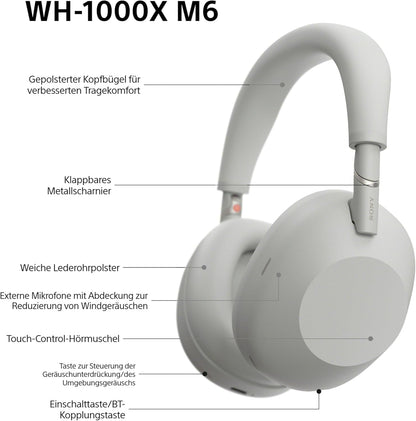 Sony WH-1000XM6 Over-Ear Noise Cancelling Kopfhörer: Hi-Res Sound, Komfort, faltbar, 30h Akku