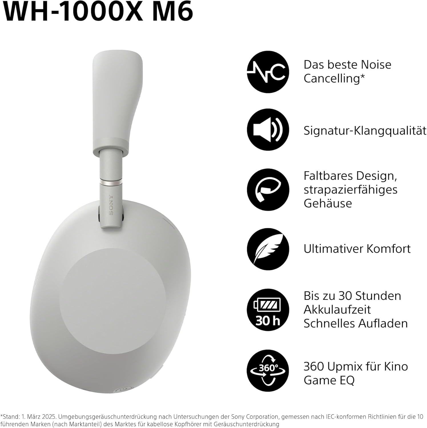 Sony WH-1000XM6: Ultimative Noise Cancelling Over-Ear Kopfhörer, Hi-Res Audio, 30h Akku