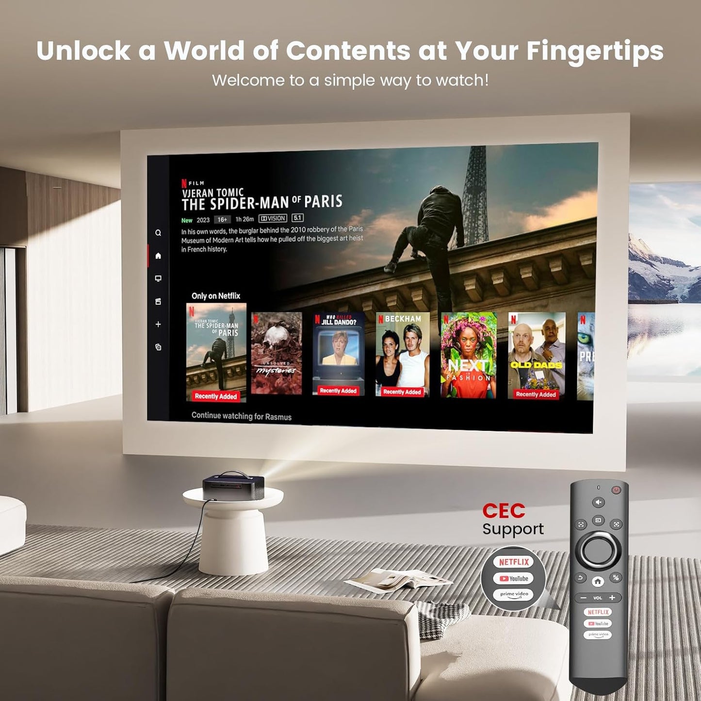 ONOAYO Smart 4K Mini Beamer: 1000 ANSI, Dolby Audio, WiFi6, Netflix
