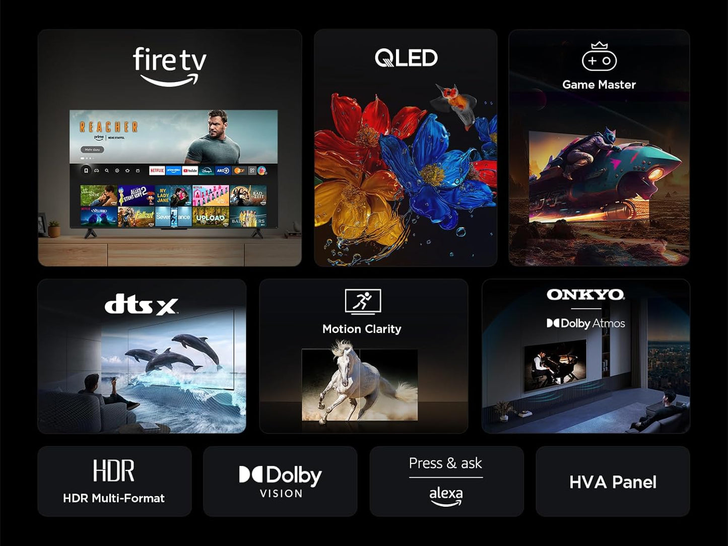 TCL 55 Zoll QLED 4K UHD Fire TV Smart TV Alexa Dolby Vision Atmos