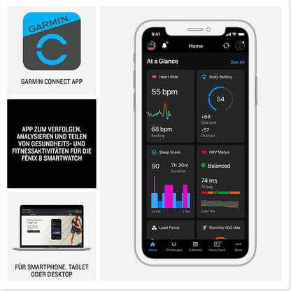 Garmin fēnix 8 47mm GPS-Multisport-Smartwatch: Brillantes AMOLED, Taschenlampe, Topo-Karten, Telefonie