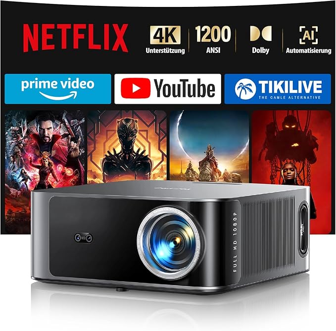 TOPTRO X9 4K Smart Beamer: Netflix, Dolby Audio, 1200 ANSI, KI-Autofokus, WiFi