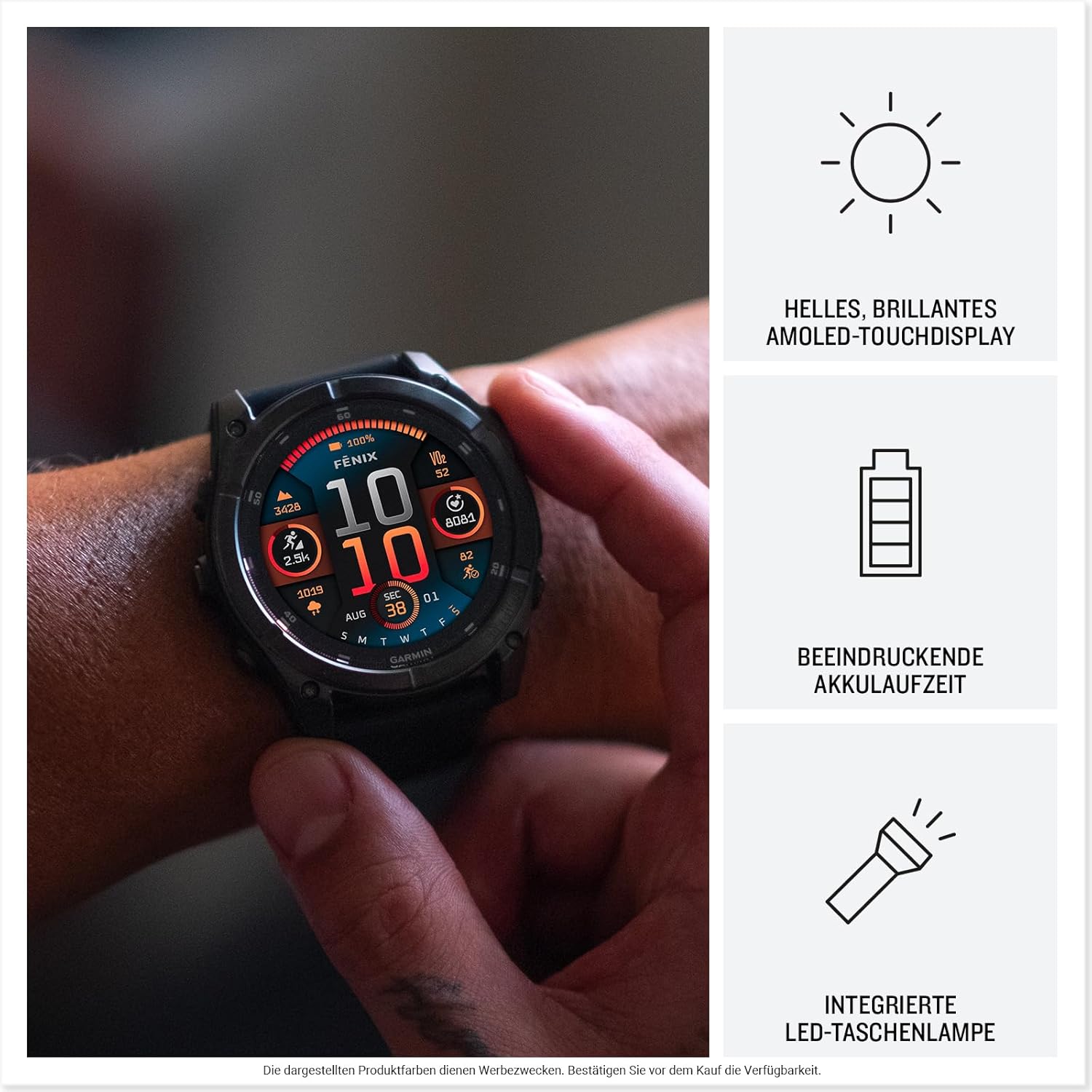 Garmin fēnix 8 47mm GPS-Multisport-Smartwatch: Brillantes AMOLED, Taschenlampe, Topo-Karten, Telefonie