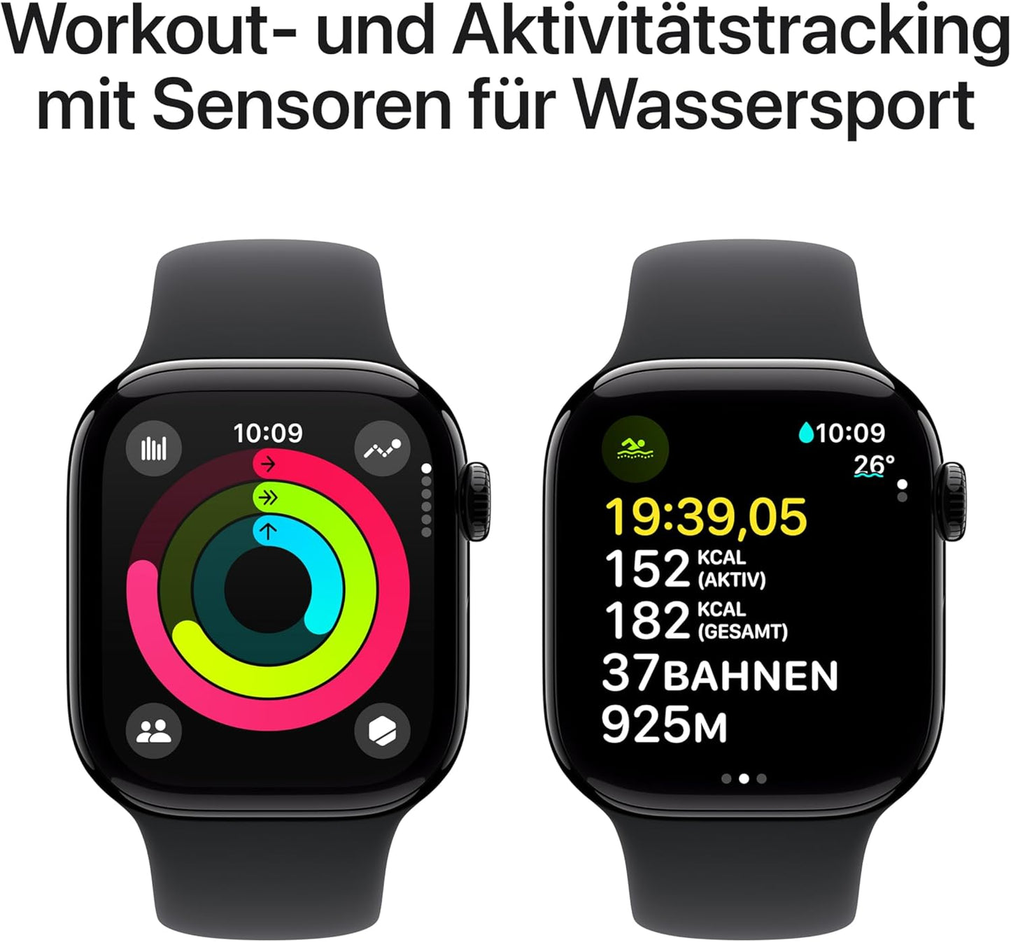 Apple Watch Series 10 GPS Smartwatch 42mm Alugehäuse Diamantschwarz Sportarmband M/L