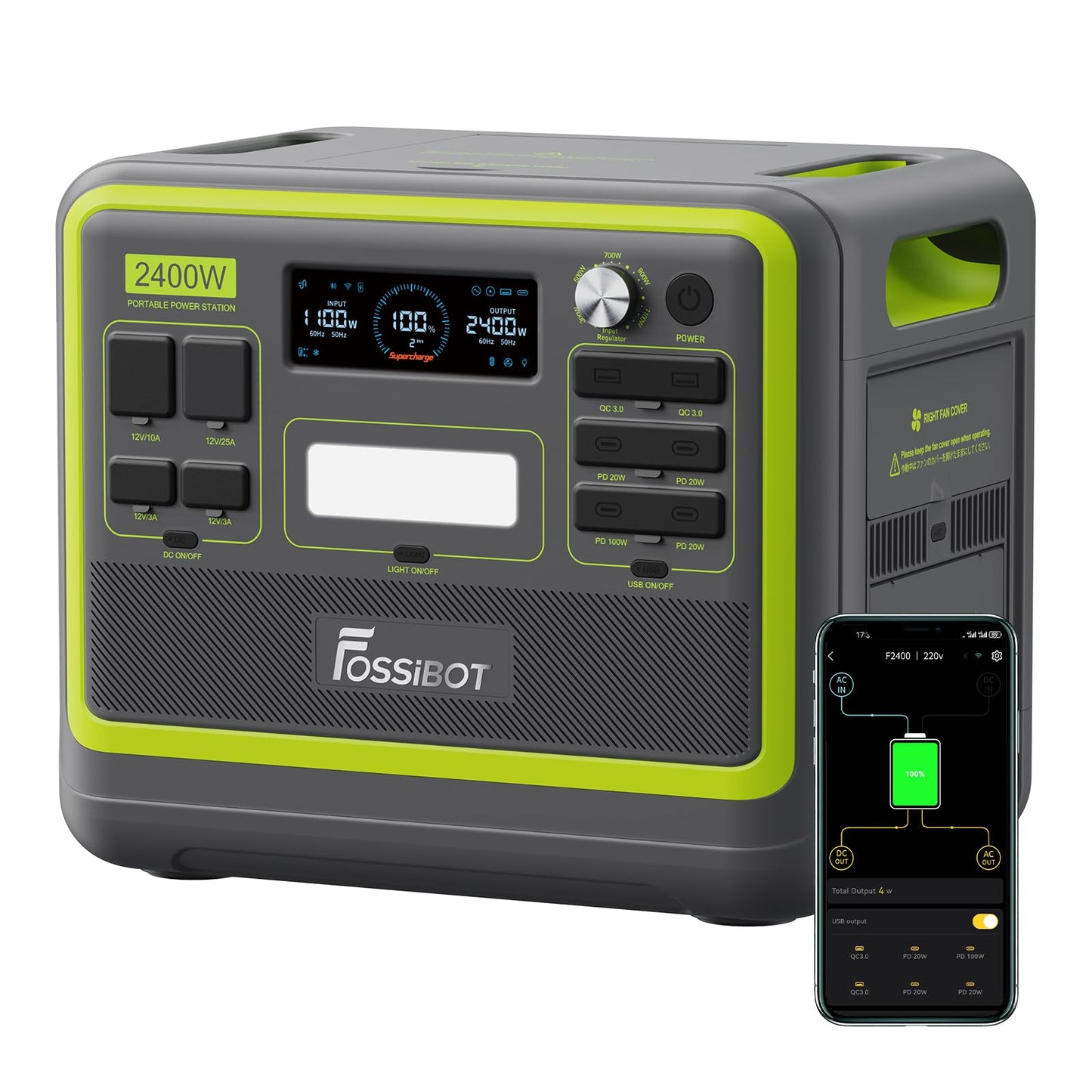 FOSSiBOT Tragbare Powerstation 2048Wh LiFePO4 Mobiler Solargenerator mit 230V/2400W (Spitze 4800W), USB und QC, Mobile Stromspeicher für Outdoors, Power Station für Camping, Reisen