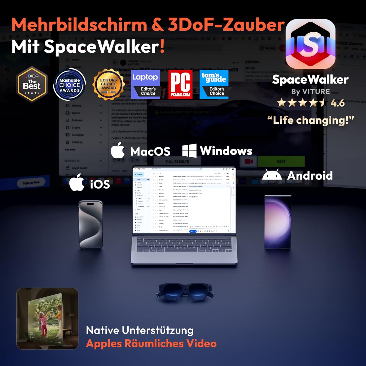 VITURE Pro XR/AR Brille: Immersives 135-Zoll 120Hz Display, Harman Audio, Elektrochrom