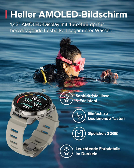 Suunto Ocean AMOLED Tauchcomputer & Multisportuhr: 100m Wasserdicht, GPS, Offline-Karten, 40h