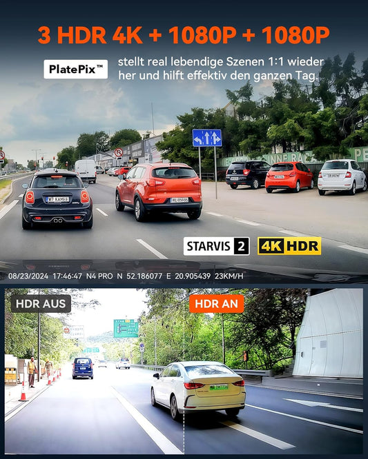 VANTRUE N4 Pro 3-Kanal 4K HDR Dashcam – STARVIS 2, WiFi, GPS, Parküberwachung