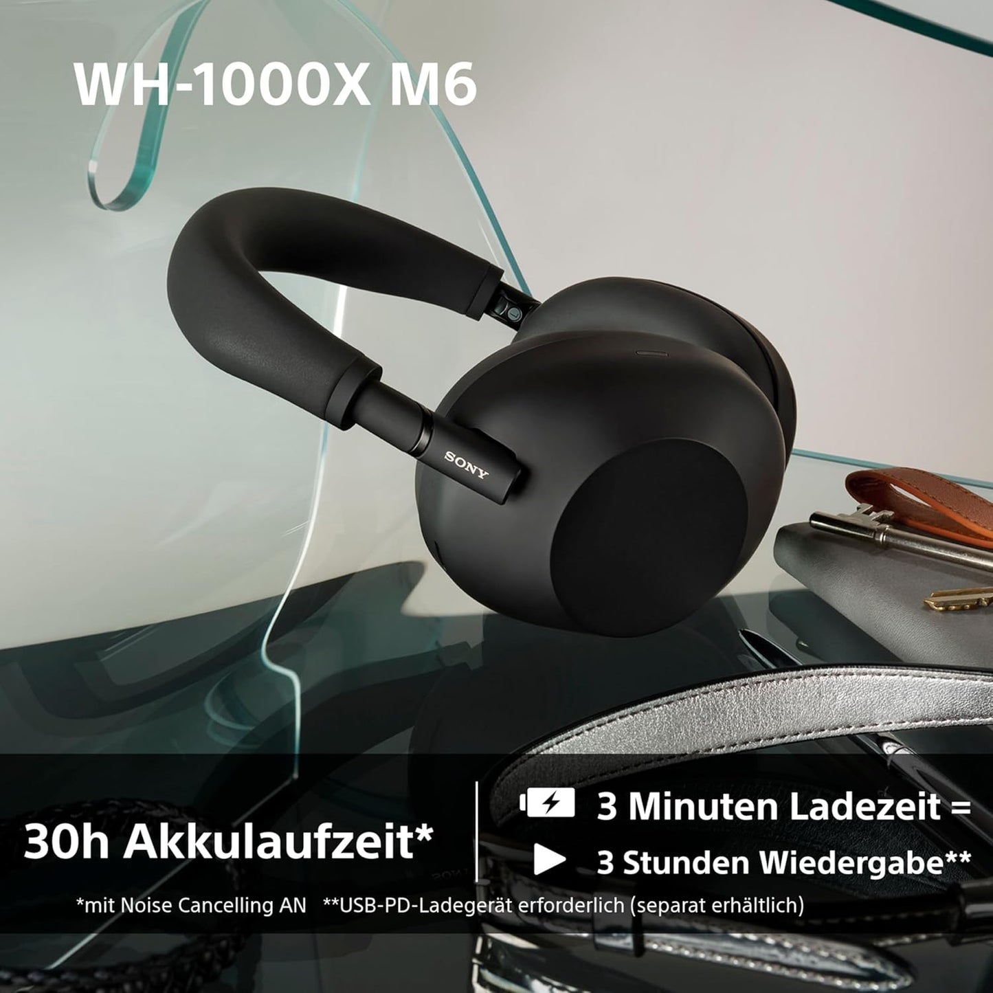 Sony WH-1000XM6 Flagship Noise Cancelling Over-Ear Kopfhörer – Hi-Res Sound, Komfort, faltbar, 30h Akku